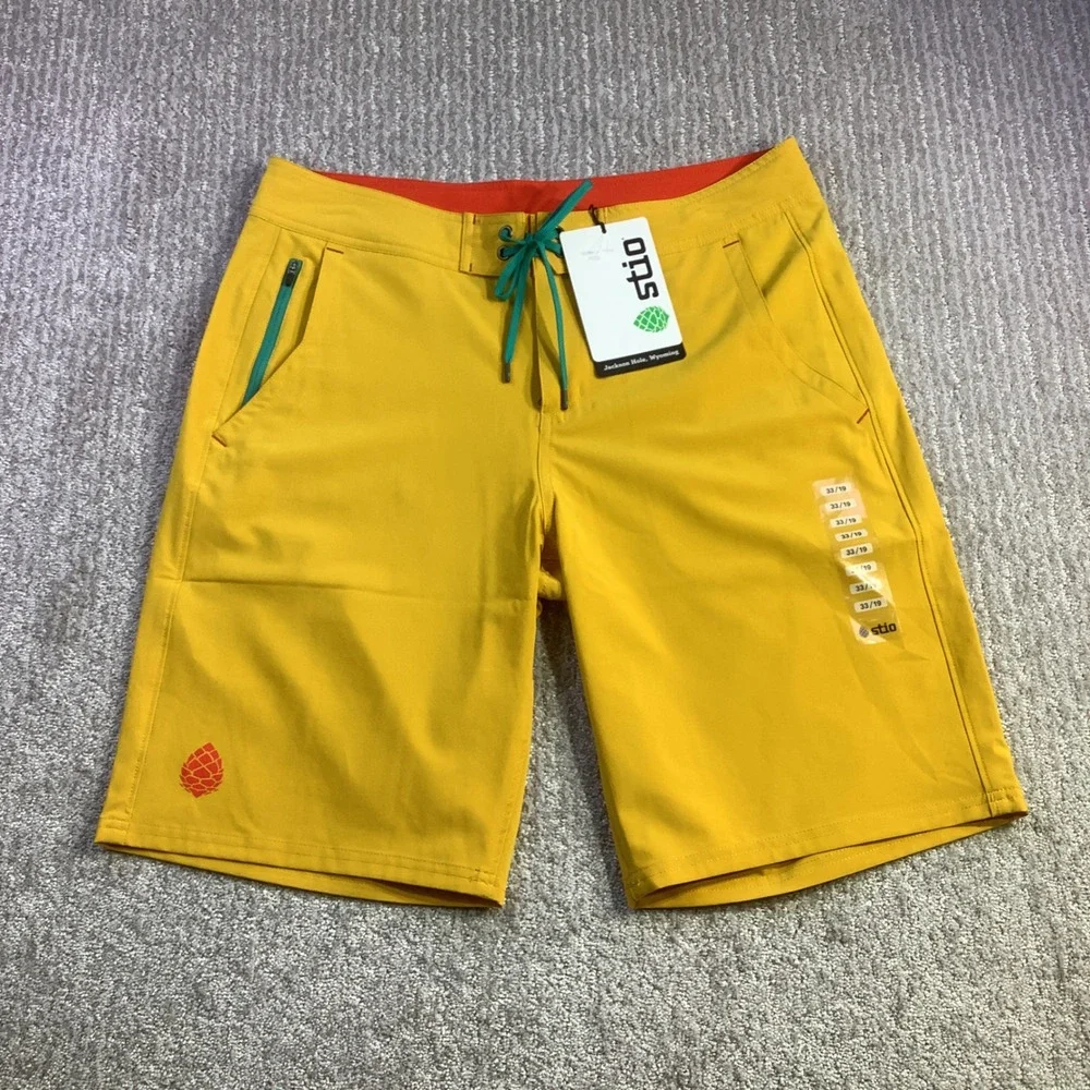 Stio Mens CFS Board Shorts Quick Dry Swim Trunks Yellow Size 33 NWT